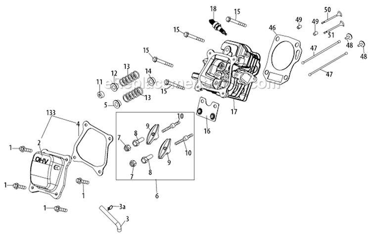 Cylinder Head Diagram and Parts List for 2011 Yard Machines Snow Blower